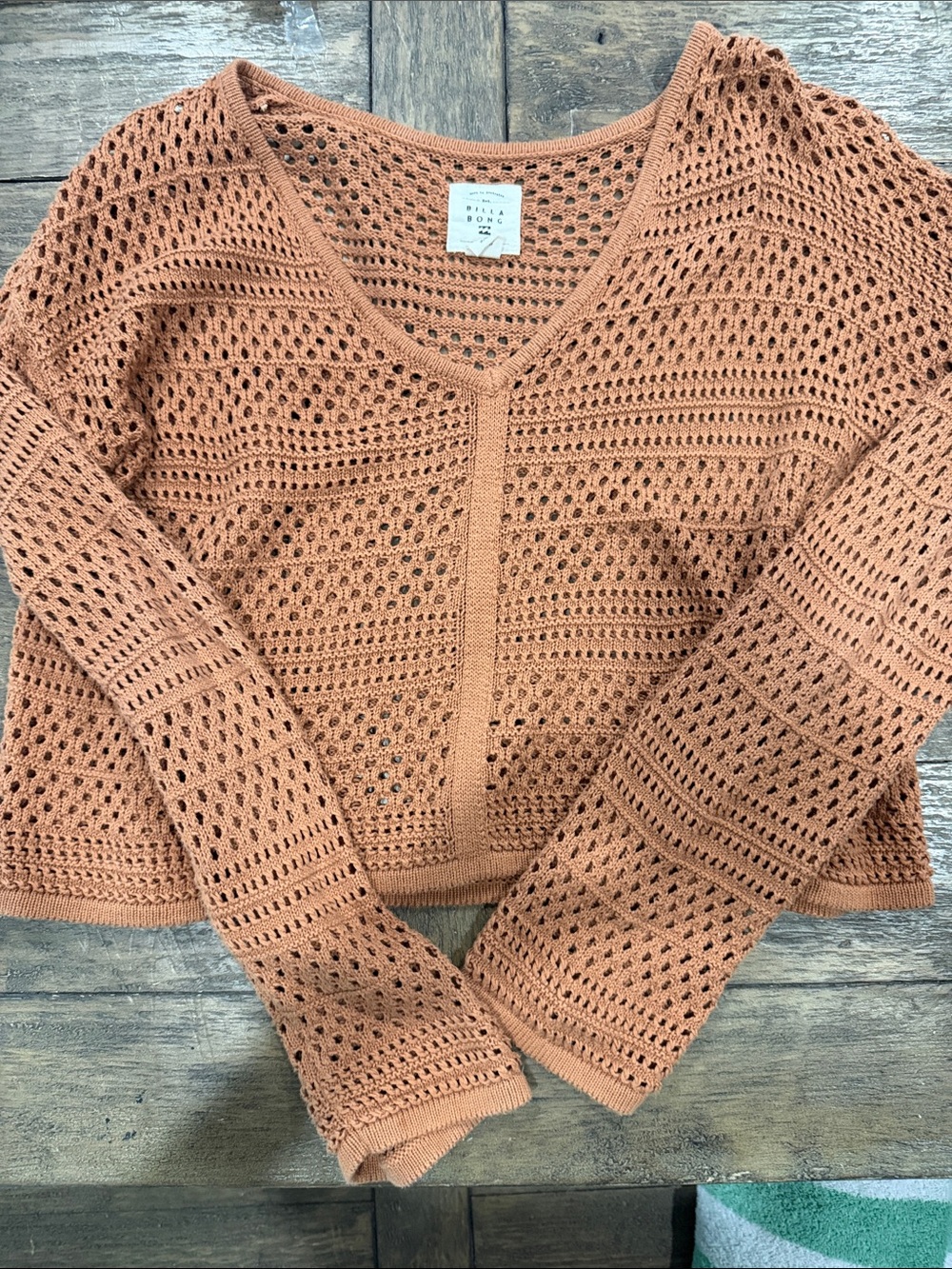 Billabong Open-Knit V-Neck Sweater in Rust